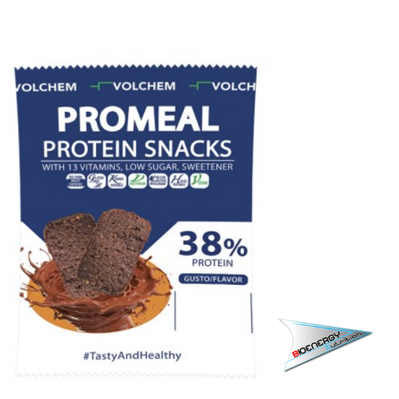 Volchem-PROMEAL® PROTEIN SNACKS 38% (Conf. 16 buste da 37,5 gr)   Cacao, nocciola, caffè, amaretto (ricoperti con cioccolato fondente)  